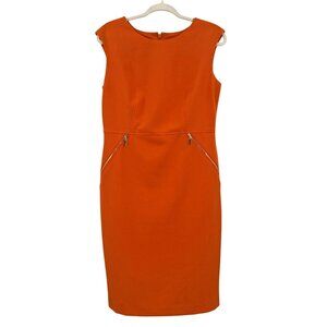 Kasper Orange Sheath Dress Size 8 Gold Zipper Accents
